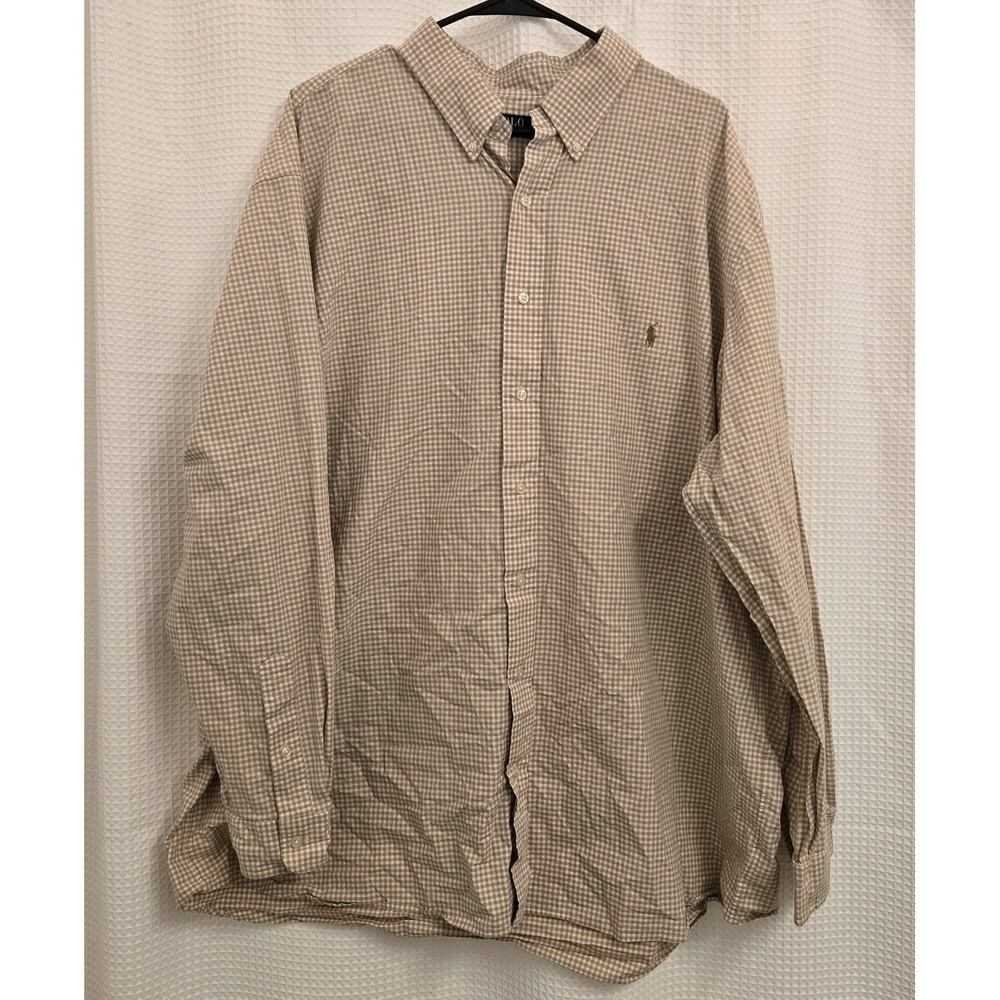 Polo Ralph Lauren Men's 2XB Big & Tall Beige Woven Gingham Button Down Shirt
